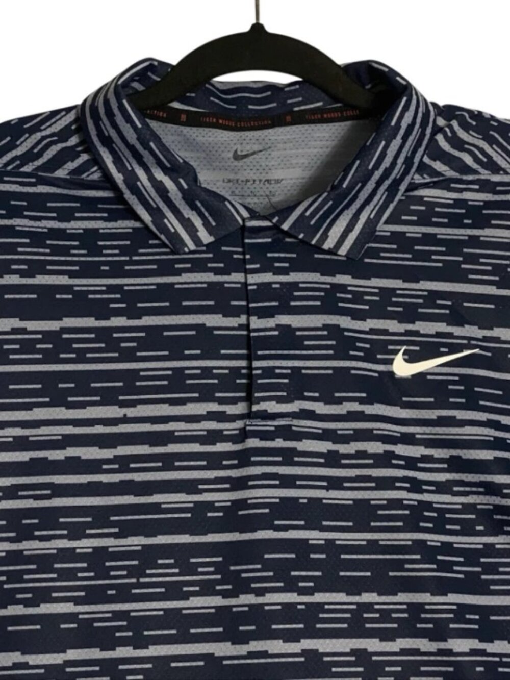 Nike Tiger Woods Collection Blue Digi Stripped Short Sleeve Golf Polo Mens Sz XL